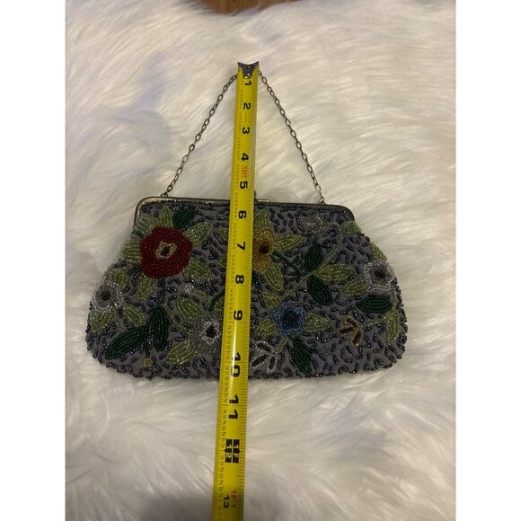 Floral Beaded Sudha Clutch Purse With Chain Strap MFA Boston Arts parties NWOT